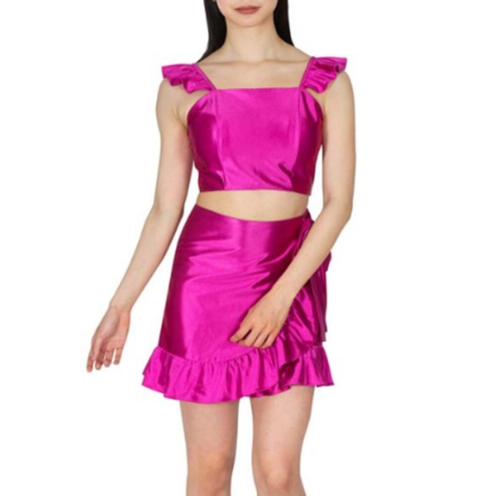 Dear Moon Junior's Size 9 Skirt Set Satin Ruffled Pink Fuchsia Barbiecore NWT